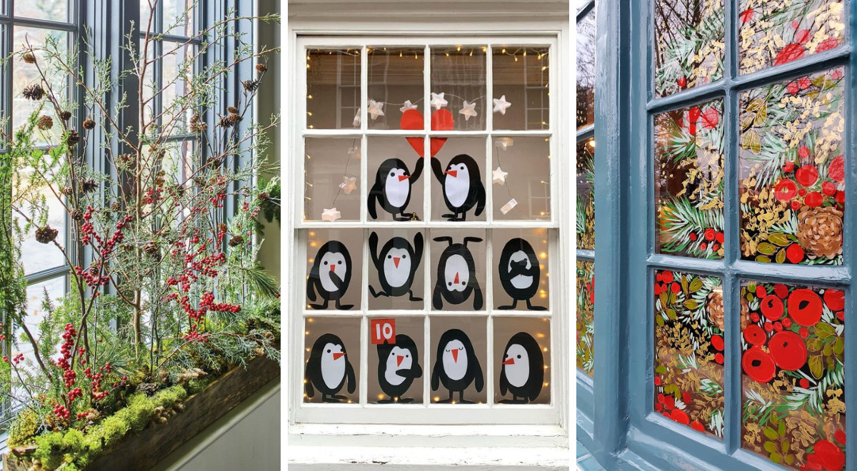 Finestra Decorata Per La Notte Di Natale Fotografia Stock - Immagine di