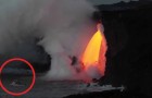 Nature turns on the fireworks as volcano lava pours into the sea!