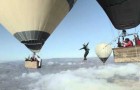 Tightrope walking between two hot air balloons