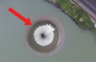 Mit der Drohne über dem Wasserabfluss: die Perspektive ist faszinierend