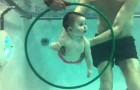 Parents teaching their children to swim 
