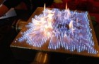 He plays music in a pyro board: the flames effects are awesome ! 