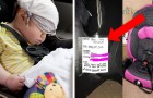 Om redding te vergemakkelijken in het geval van een ongeluk, schreef deze moeder enkele nuttige details over haar baby op het autostoeltje
