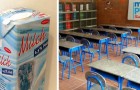Trasformare vecchi contenitori di tetra pak in banchi scolastici, per risolvere due problemi in una volta