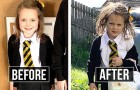  Before and after! 20 hilarious photos of children on their first day of school after summer vacation!
