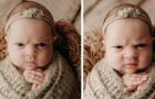 Haar ouders doen een fotoshoot, maar ze lacht niet: deze baby ziet er nu al boos uit
