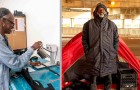 Een meisje huurt daklozen in om jassen te maken die slaapzakken worden voor behoeftigen
