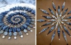 Il crée des œuvres d'art géométriques fascinantes sur les plages en utilisant des pierres colorées