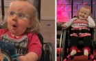 The disabled girl receives a special Barbie as her gift: blonde and with a blue wheelchair