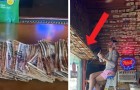 Le propriétaire d'un bar récupère les billets accrochés aux murs par les clients et les utilise pour payer ses employés