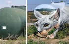 Un artista di strada ha trasformato un vecchio serbatoio del gas in un gigantesco gatto Sphynx in 3D
