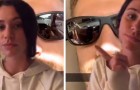 A girl discovers that her boyfriend is cheating on her when she sees a reflection in his sunglasses