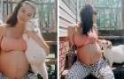 Schwangere Frau freundet sich mit einer schwangeren Katze an und sie verbringen die letzten Tage der Schwangerschaft zusammen
