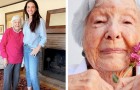 Over-overgrootmoeder wordt op 99-jarige leeftijd model met de hulp van haar kleindochter en haar cosmetica