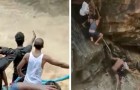 Sie klettern einen Wasserfall hoch, um eine Frau und ihren Sohn vor dem ungestümen Wasser zu retten: Sie drohten zu ertrinken (+ VIDEO) 