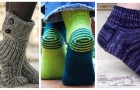 Coccolati con calzini e calzettoni fatti a maglia, caldi e confortevoli da usare durante l'inverno