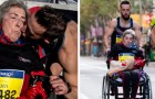 Han skjuter sin mammas rullstol under hela maratonloppet och slår världsrekord