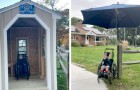 Students voluntarily build a bus stop for a young wheelchair user