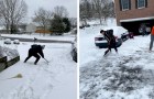 Junge Athleten lassen das Training ausfallen und schaufeln Schnee für die alten Menschen ihren Bezirks