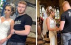 Bride is beautifully dressed in white - groom shows up in jeans and a T-shirt