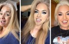 Thanks to make-up she manages to transform herself into a woman who looks 20 years younger: followers call her a 