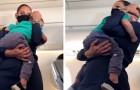 A kind stewardess steps in to calm the son of a passenger who was having a tantrum