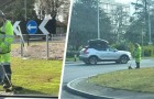 Man sees a worker mowing the lawn at a roundabout and cannot believe his eyes: 
