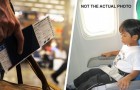 Han köper en förstaklassbiljett på flyget och en passagerare ber honom släppa platsen för hennes sons skull, men han vägrar