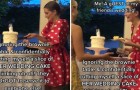 Elle coupe le gâteau avant les mariés et en mange une part : 