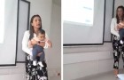Professoressa tiene in braccio la figlioletta di una sua studentessa, per permetterle di seguire la lezione (+VIDEO)