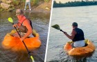 Quest'uomo ha compiuto una traversata di 70 km lungo un fiume e a bordo di una zucca gigante