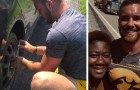 En mamma får punka på bilen, men får hjälp av en berömd amerikansk fotbollsspelare som stannar för att byta däck