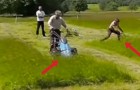 A man and a mower compete in cutting grass: the ending will surprise you !