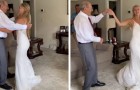 Opa kan niet naar de bruiloft van zijn kleindochter: ze legt 1200 km af om als bruid gekleed met hem te dansen (+VIDEO)