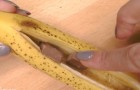 She puts pieces of chocolate in a banana ... after a few minutes you'll be licking your fingers !
