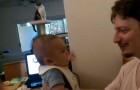 Dad tells him that him loves him ... the response of this 3 month old baby is amazing !