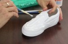 She takes some glue and spreads it on a shoe ... What she gets, is fabulous! 