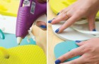 Sie beginnt damit, die Flip-Flops aneinander zu kleben: hier ein Do-it-yourself Projekt für den Sommer 