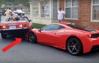 An unfortunate lady driver --- ends up on top of a $400,000 FERRARI