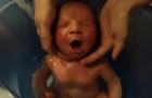 Il prend son bain dans une bassine en forme d'utérus: la réaction du bébé va vous détendre vous aussi