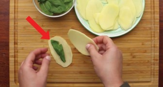 The perfect appetizer? Basil leaves and potatoes! 