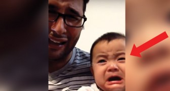 Der Vater täuscht vor zu weinen: die Antwort des Kindes ist bezaubernd