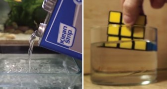 Hij dompelt een Rubiks kubus onder in aceton: dit is waar dit algemene oplosmiddel toe in staat is!