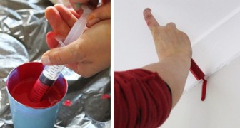 Fill a syringe with paint, then let the paint slide down a wall --- the final effect is very creative!