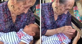 Una nonnina di 98 anni vede per la prima volta il suo bisnipote... l'incontro vi farà stringere il cuore