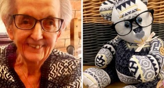 This elderly lady makes memory teddy bears with the clothes of those who have passed away