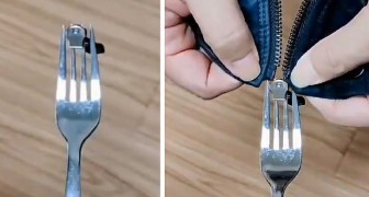En man delar sitt tips på hur man kan laga en dragkedja endast med hjälp av en gaffel