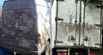 Questo artista vandalizza i camion più sporchi con disegni che fanno venir voglia di non lavarli