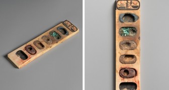 Questa tavolozza dell'Antico Egitto ha 3400 anni e ha mantenuto affascinanti resti di pigmenti di colore