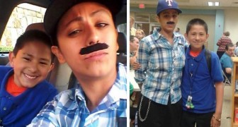 A single mom dresses up as a man to accompany her son to Father's Day at school